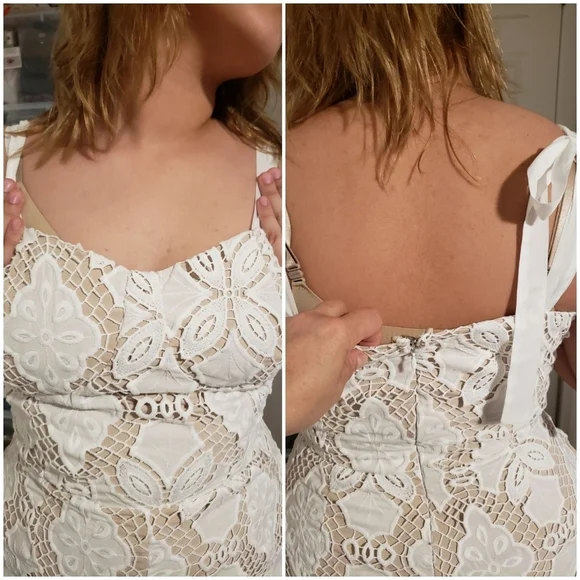 NWT NY&Co Women's Just Me Tie Strap Sweetheart Neckline Crochet Jumpsuit, Size L - Picture 17 of 17